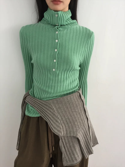 Ribbed Mock-Neck Knit Top