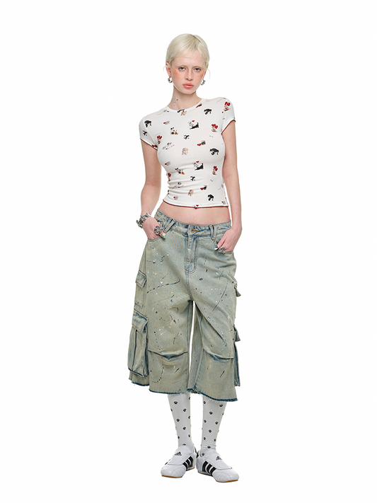 Cat & Dog Print Slim Fit T-Shirt