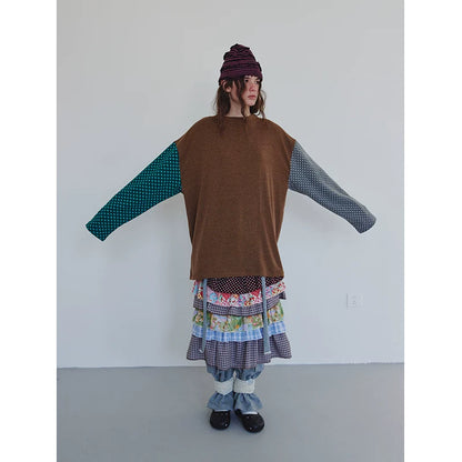 Langarm-Sweatshirt mit braunen Streifen und Polka Dots