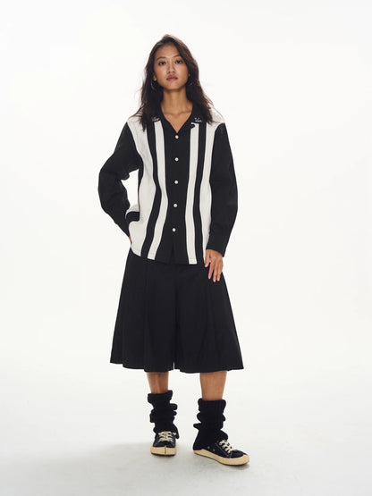 Contrast Stripe Button Up Shirt black and white product view