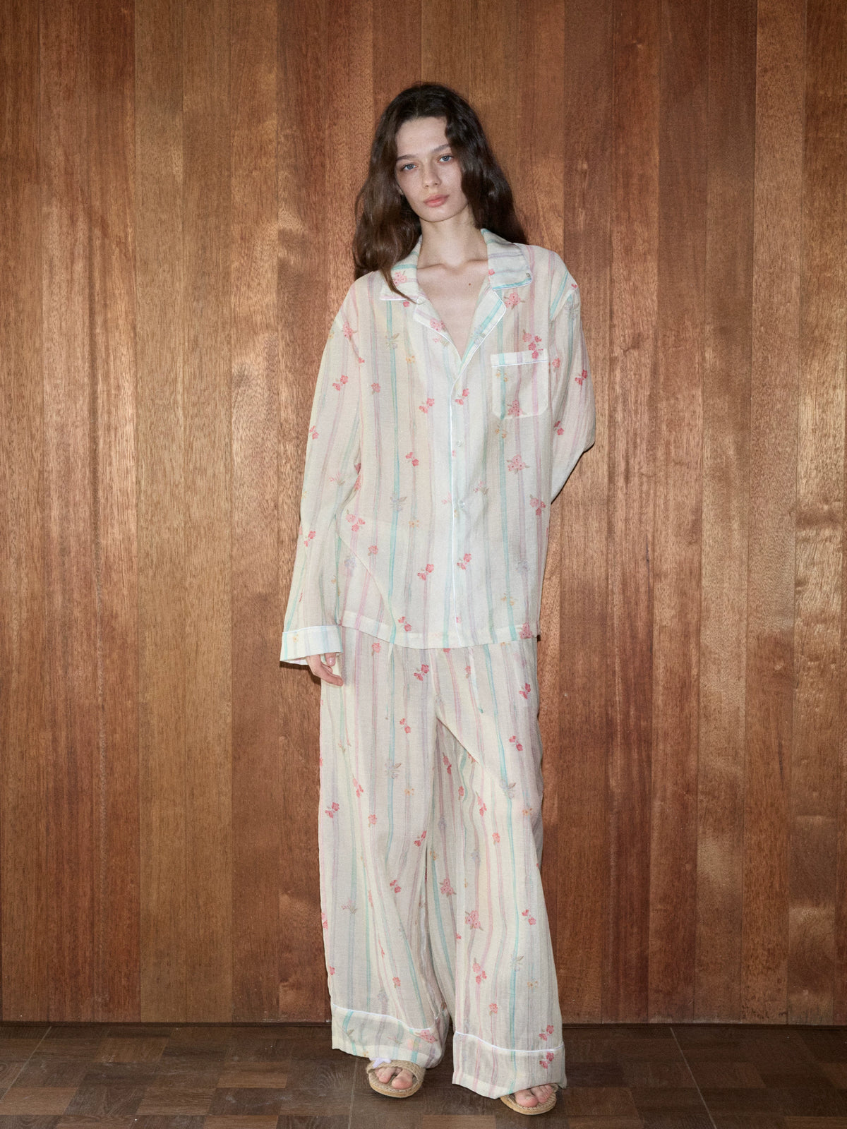 Sheer Floral Tencel Couples’ Pajama Set