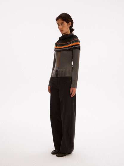 Striped Wool Blend Shoulder Cape