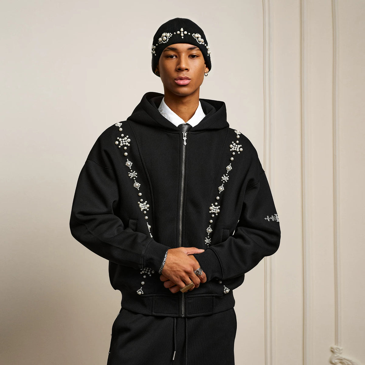 Pearl Embellished Knit Beanie