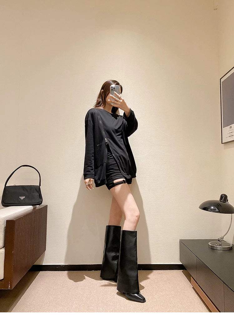 Women's Square Toe Wide-Shaft Block Heel Knee-High Boots
