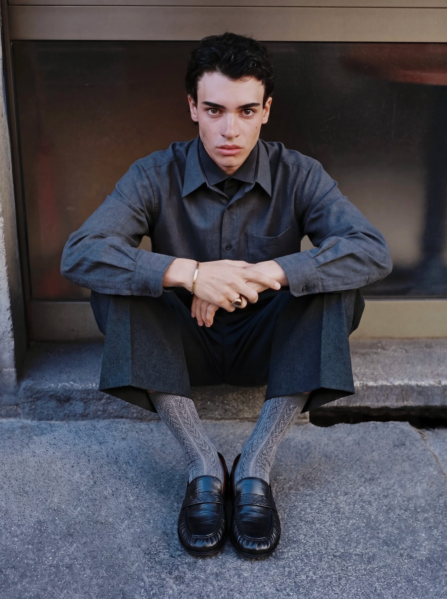 Black Rose Embossed Croc-Effect Leather Loafers