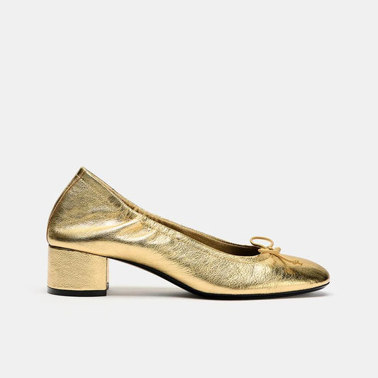 Women's Ruched Bow Block Heel Mary Jane Shoes