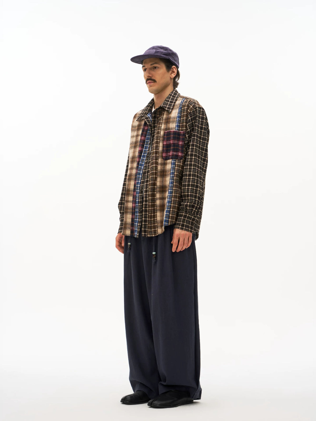 Patchwork Plaid Button Shirt model view