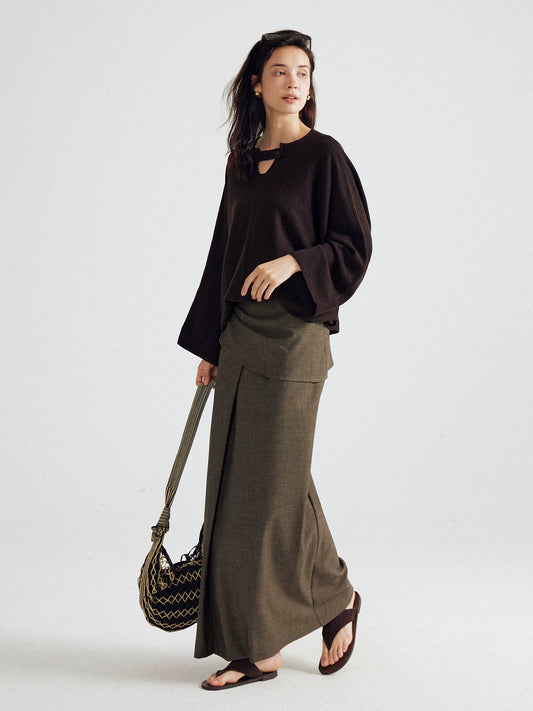 MOOFEEL Brown Slit Midi Skirt