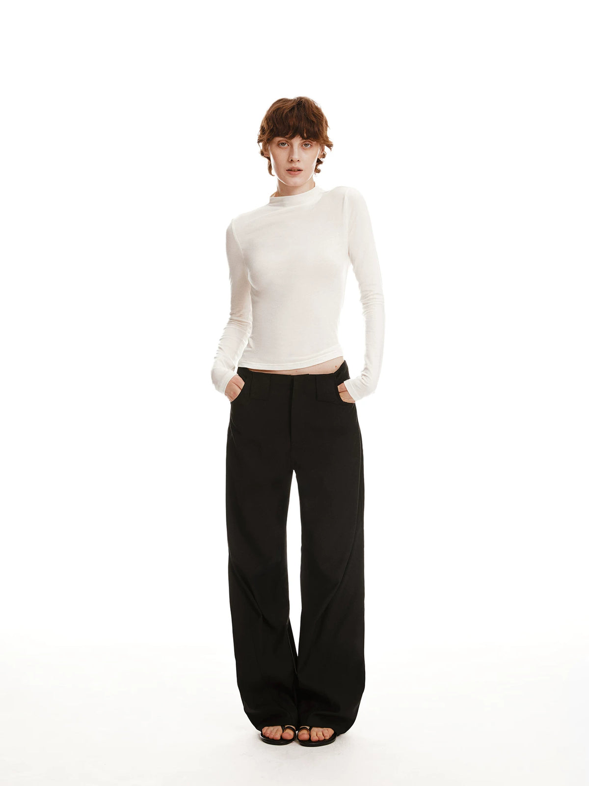 Open-Back Cowl Neck Lyocell-Wool Top - 360 view 2