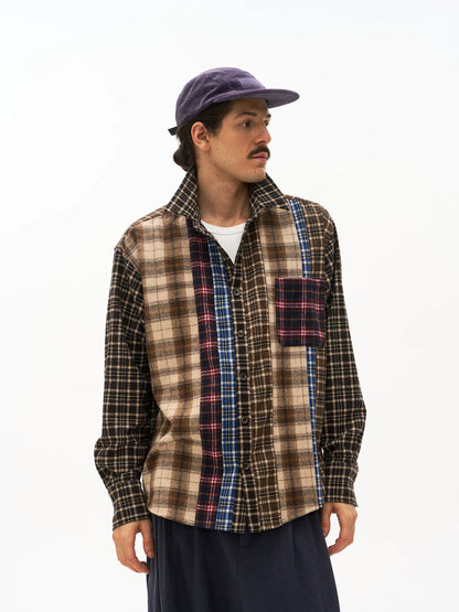 Patchwork Plaid Button Shirt front view