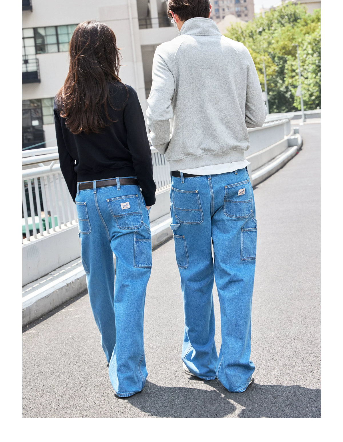 VLABMADE Mid-Wash Single-Knee Work Jeans - 360 view 4