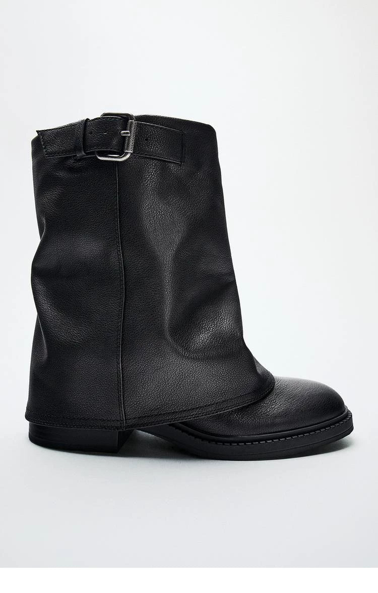 Women's Round Toe Wide-Shaft Block Heel Boots