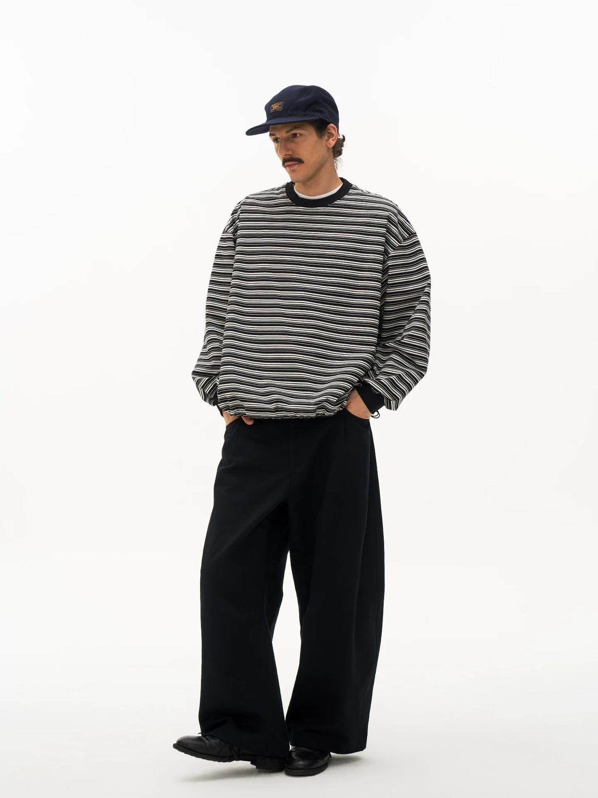 Striped Drawstring Long Sleeve Tee in striped product photo