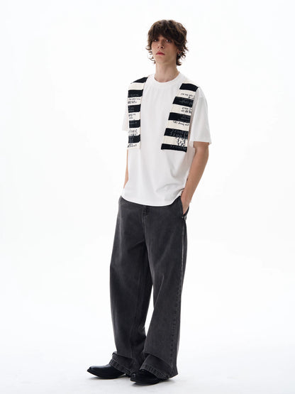 Graphic Knit-Panel Short-Sleeve T-Shirt