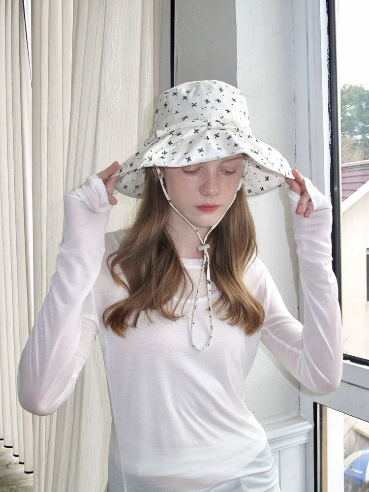 Women's Cute Bow Wide Brim Sun Hat, UV Protection Summer Bucket Hat, Face-Slimming Oversized Panama Hat