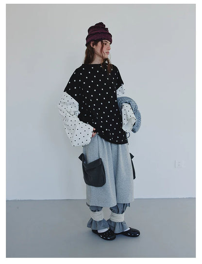 Star and Polka Dot Patchwork Long-Sleeve Top