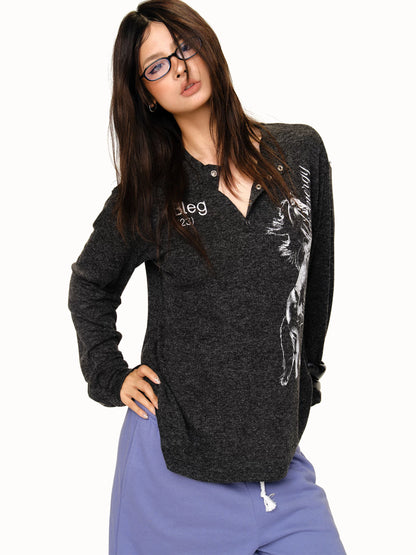 Graphic Henley Long Sleeve Shirt product photo