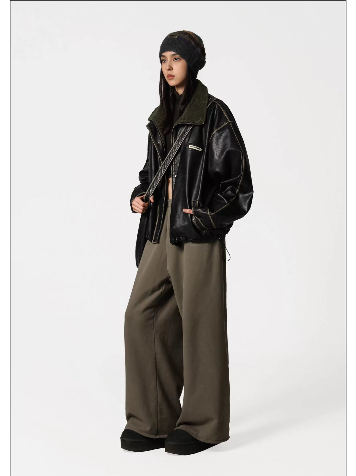 MASONPRINCE Distressed Faux Leather Shearling Jacket