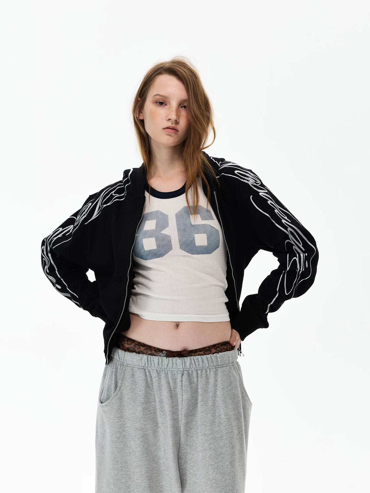 Flame Graphic Zip-Up Hoodie product photo