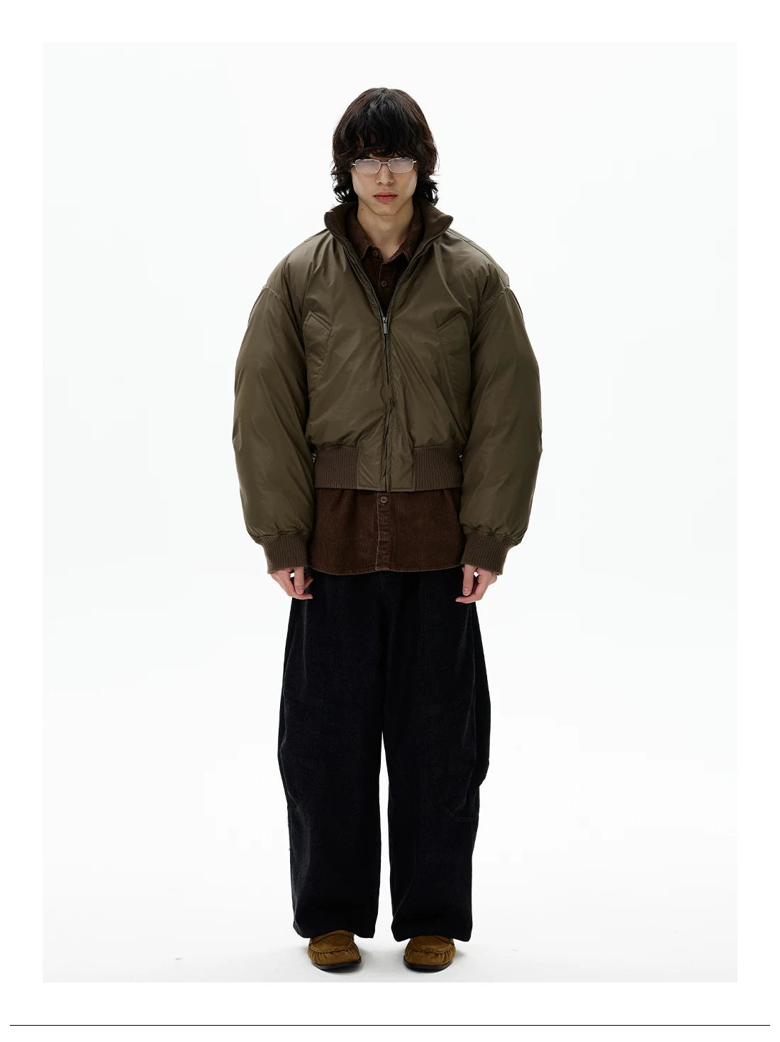 Khaki relaxed bomber jacket, full view