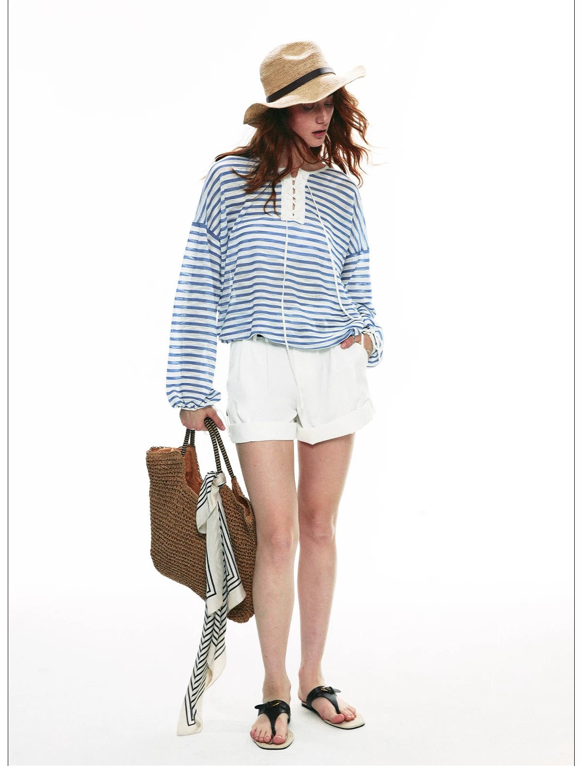 Striped V Neck Knit Top