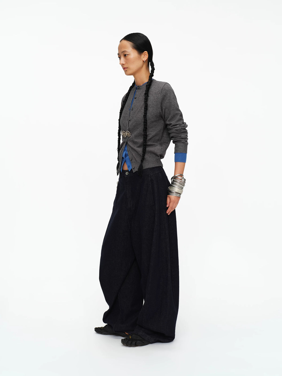 Fine-Knit Crew-Neck Cardigan