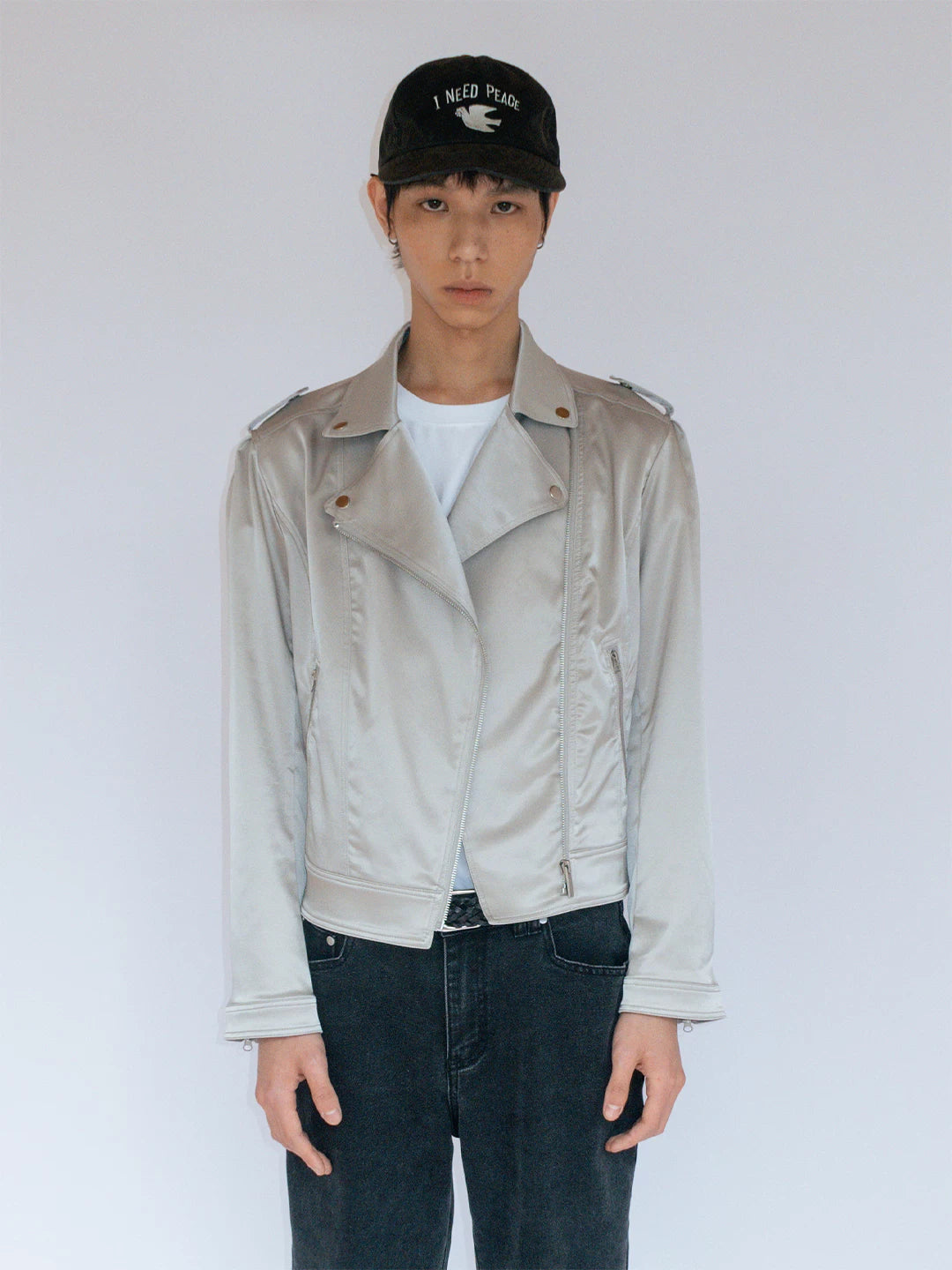 Pearl Silver Moto Jacket in silver product photo