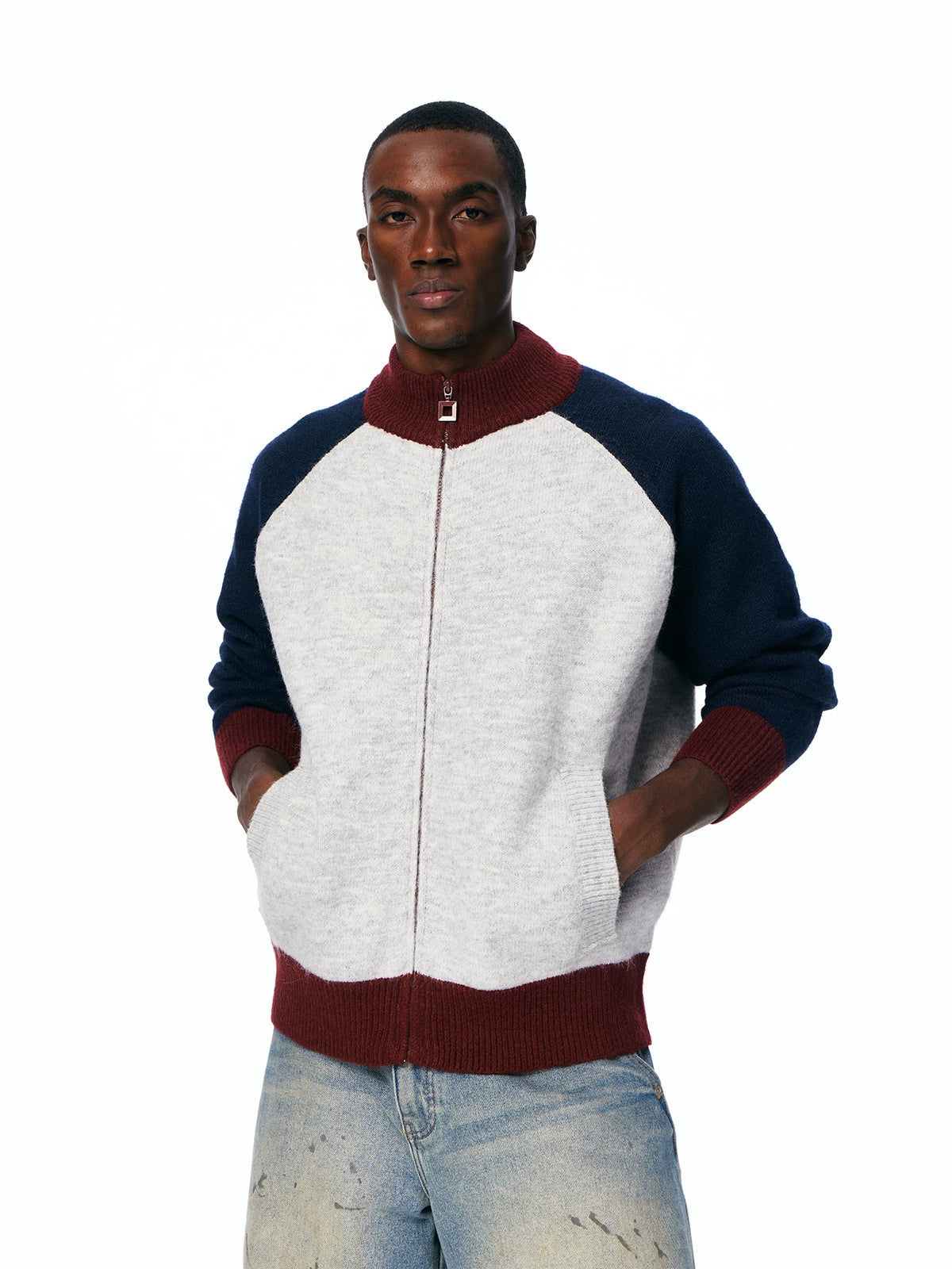 Men's Color-Block Zip Knit Cardigan product photo