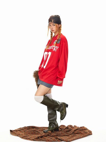 Number 07 V Neck Long Sleeve T-Shirt