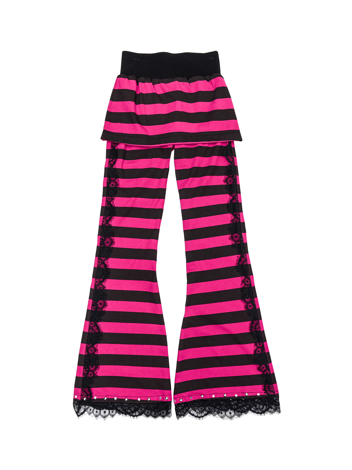 Striped Lace-Trim Flare Pants