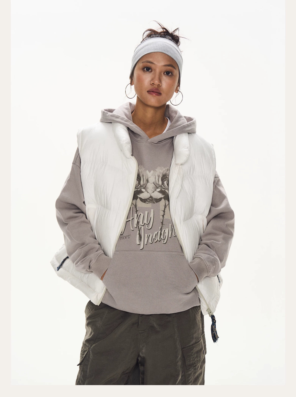Quilted Stand Collar Puffer Vest white front view