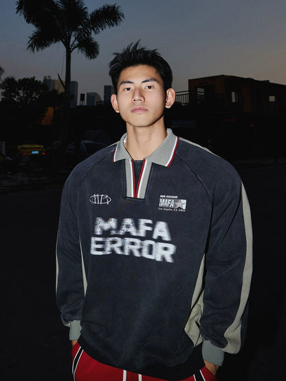 Charcoal pullover sweatshirt with gray sleeves, front view on model