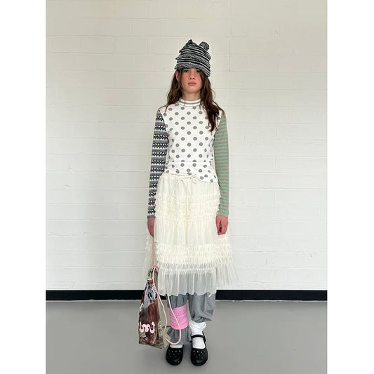 Polka Dot Stripe Patchwork Long-Sleeve Tee - view 1