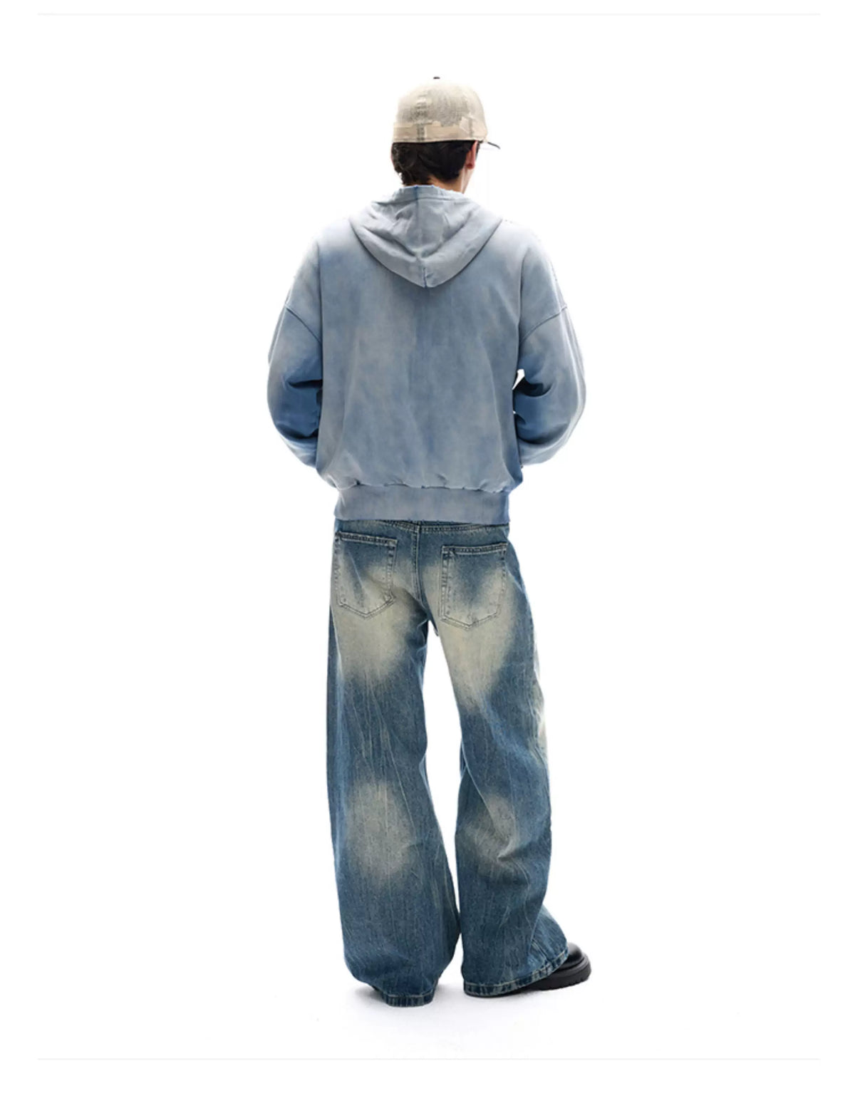 Distressed Graphic Cropped Zip-Up Hoodie