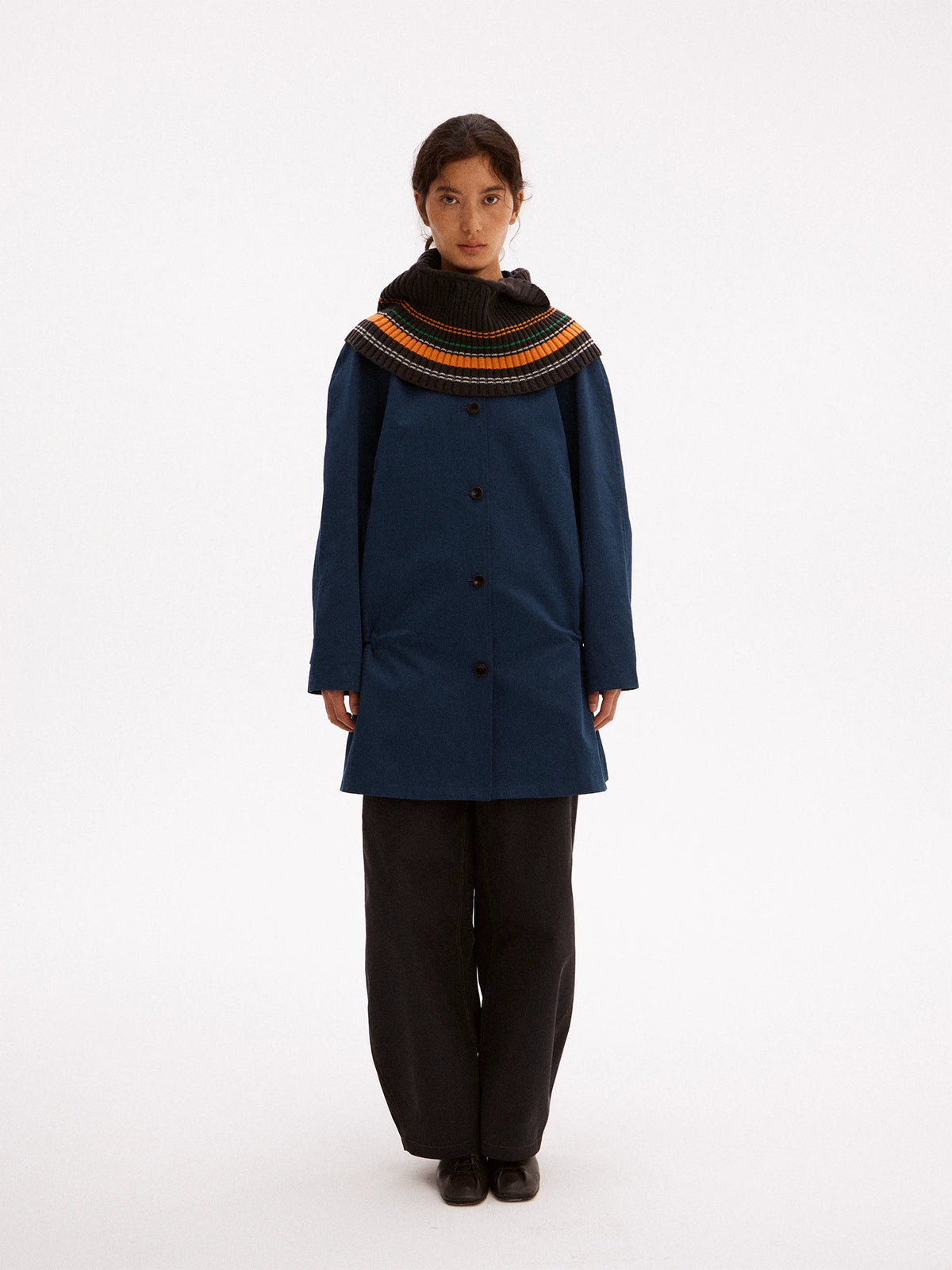 Striped Wool Blend Shoulder Cape
