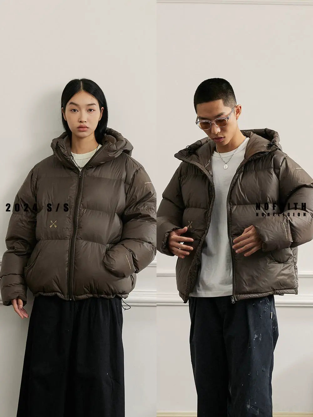 Front view of the black hooded puffer jacket