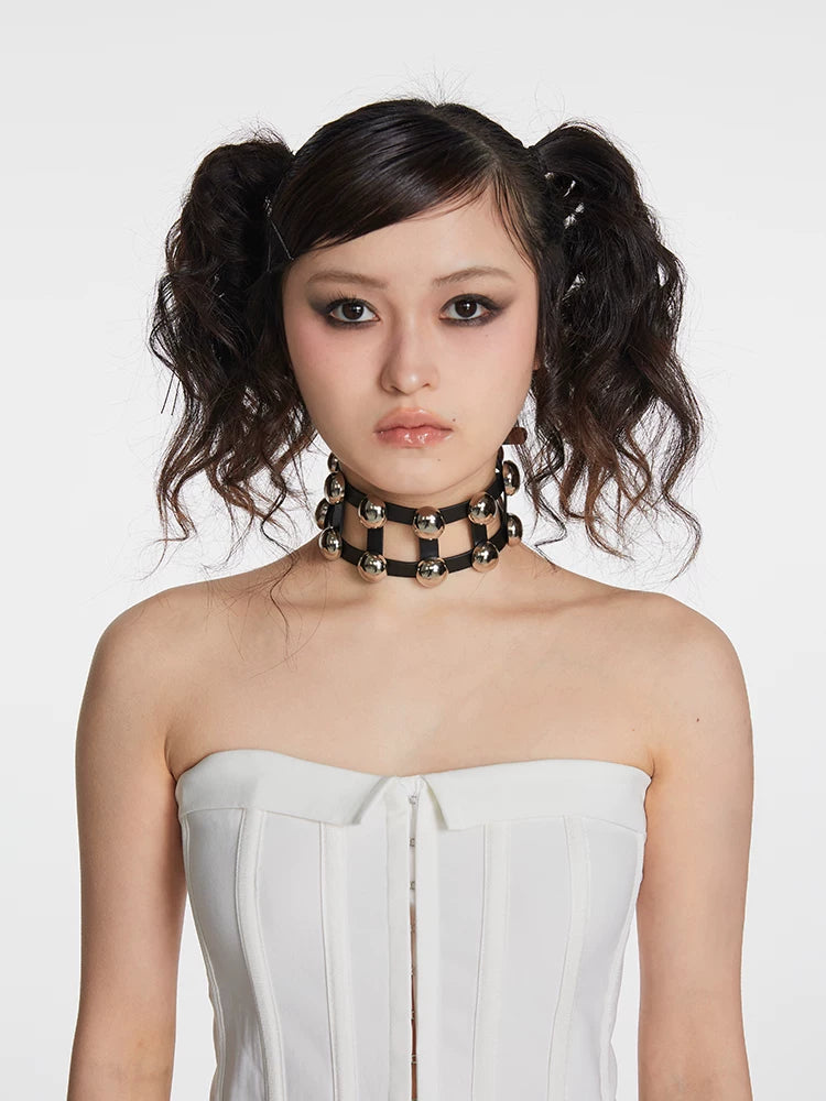 Three-Tone Adjustable Studded Choker worn view