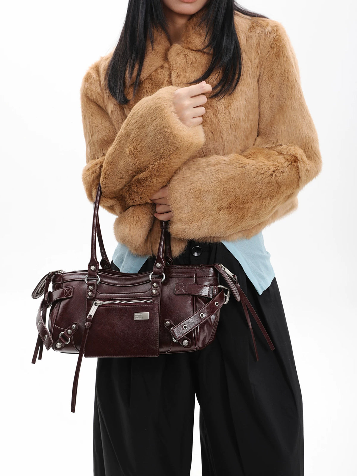 Burgundy Studded Zip Underarm Bag product photo