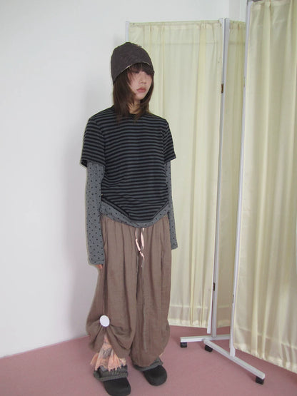 Grey Polka Dot Stripe Layered Long-Sleeve Tee