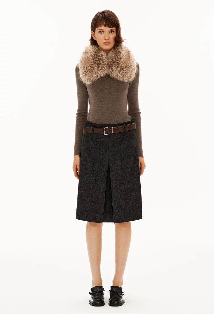 Reversible Wool-Blend A-Line Midi Skirt