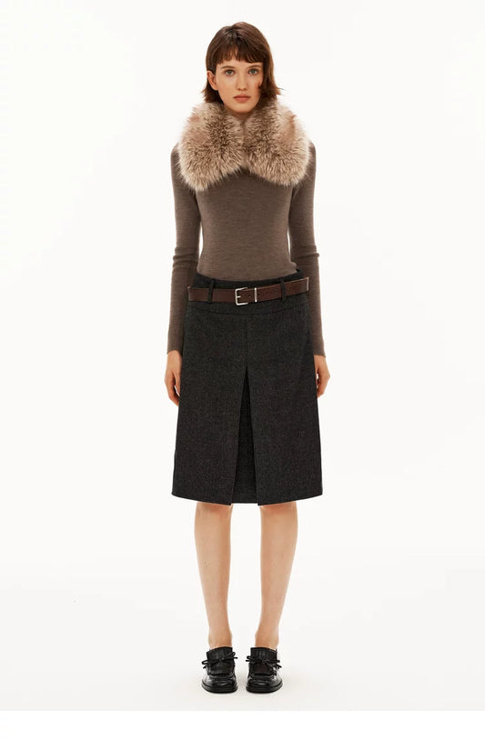 Reversible Wool-Blend A-Line Midi Skirt