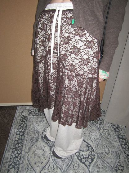 Lace Overlay A-Line Midi Skirt