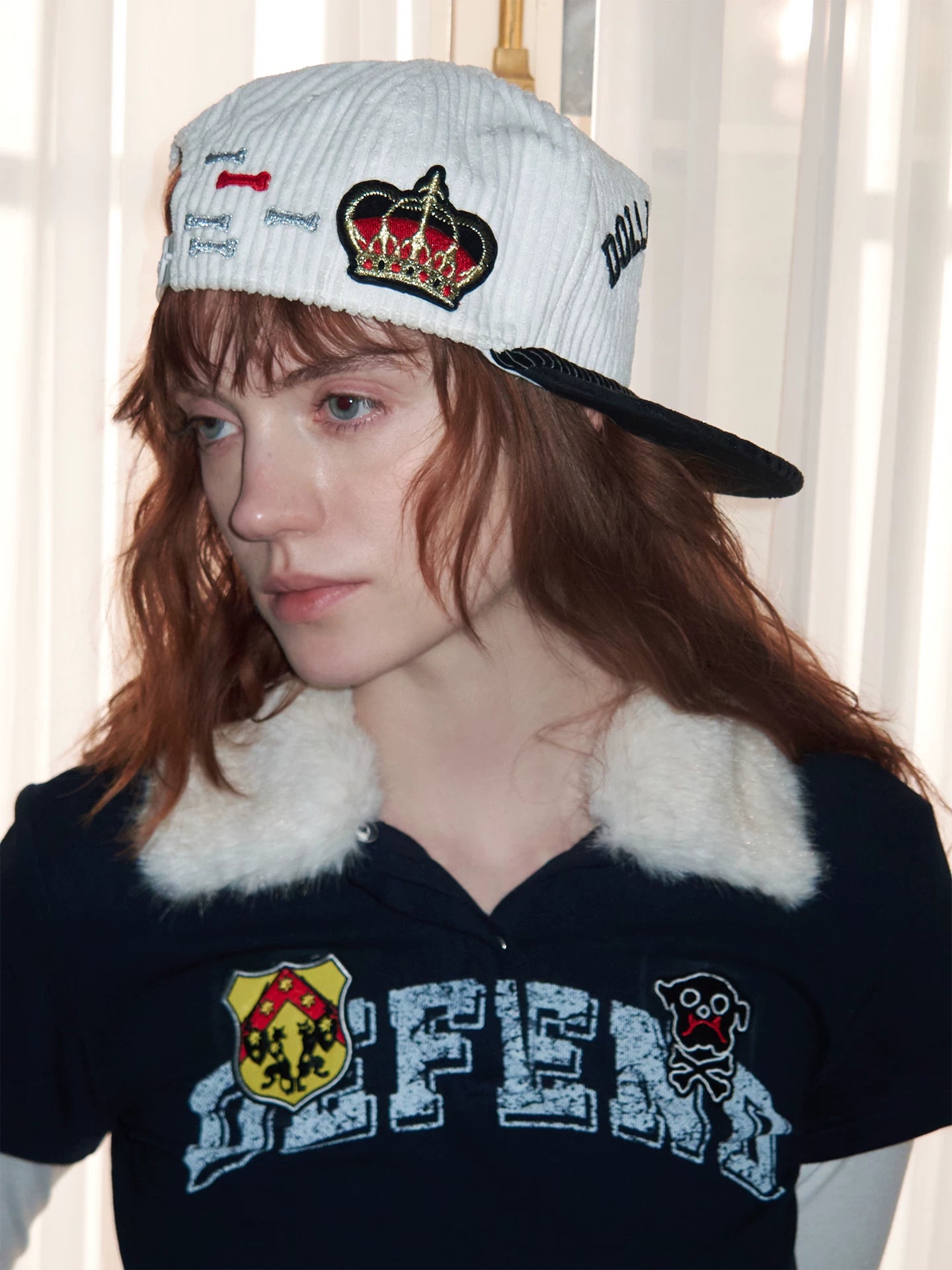 American Style Black & White Corduroy Embroidered Flat Brim Trucker Hat