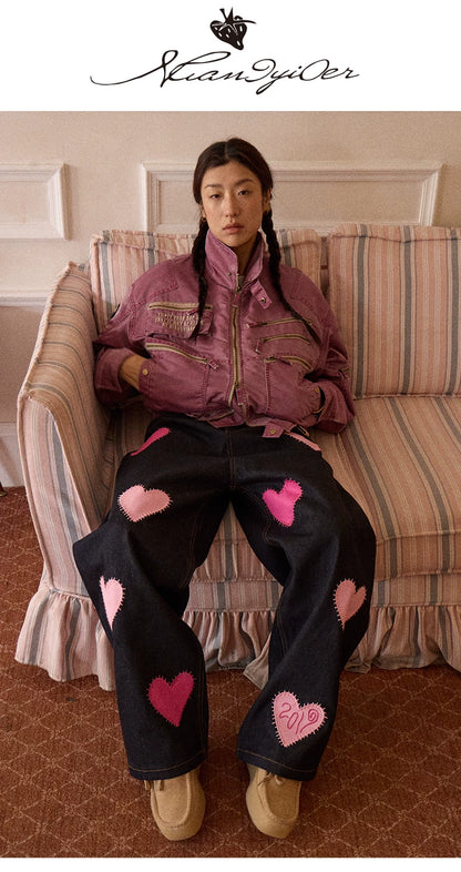 Washed Quilted Patch Embroidered Jacket