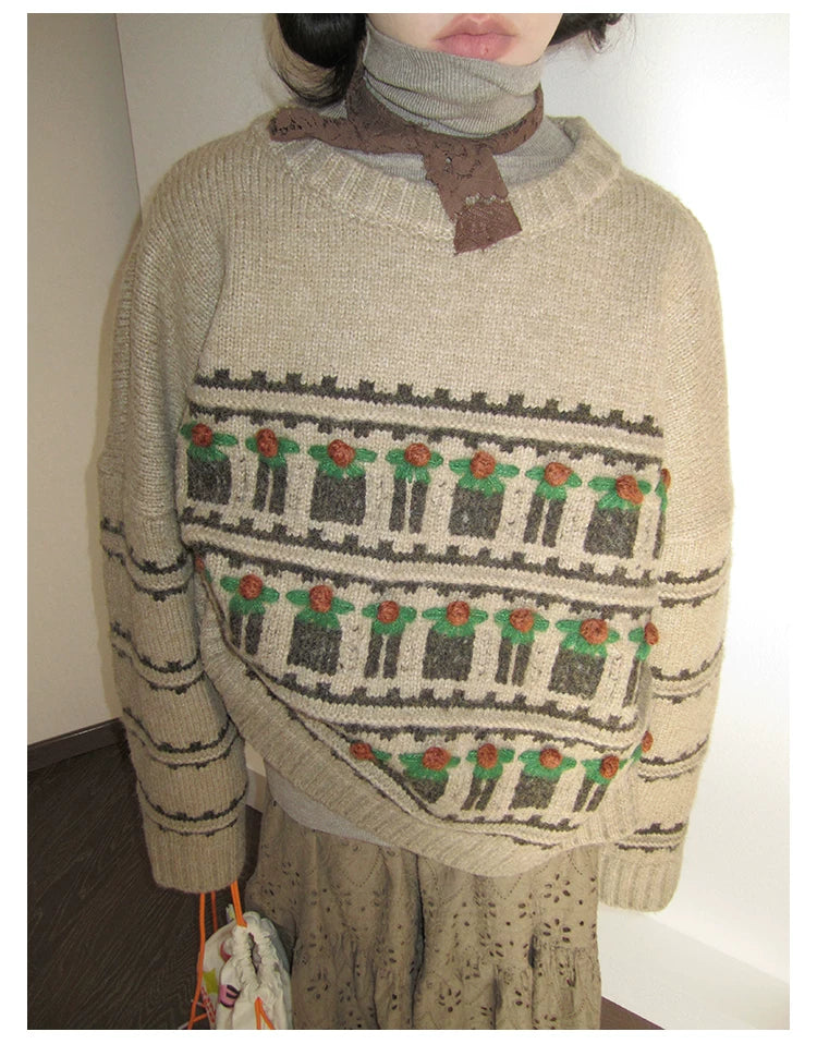 Fair Isle Striped Crew-Neck Sweater