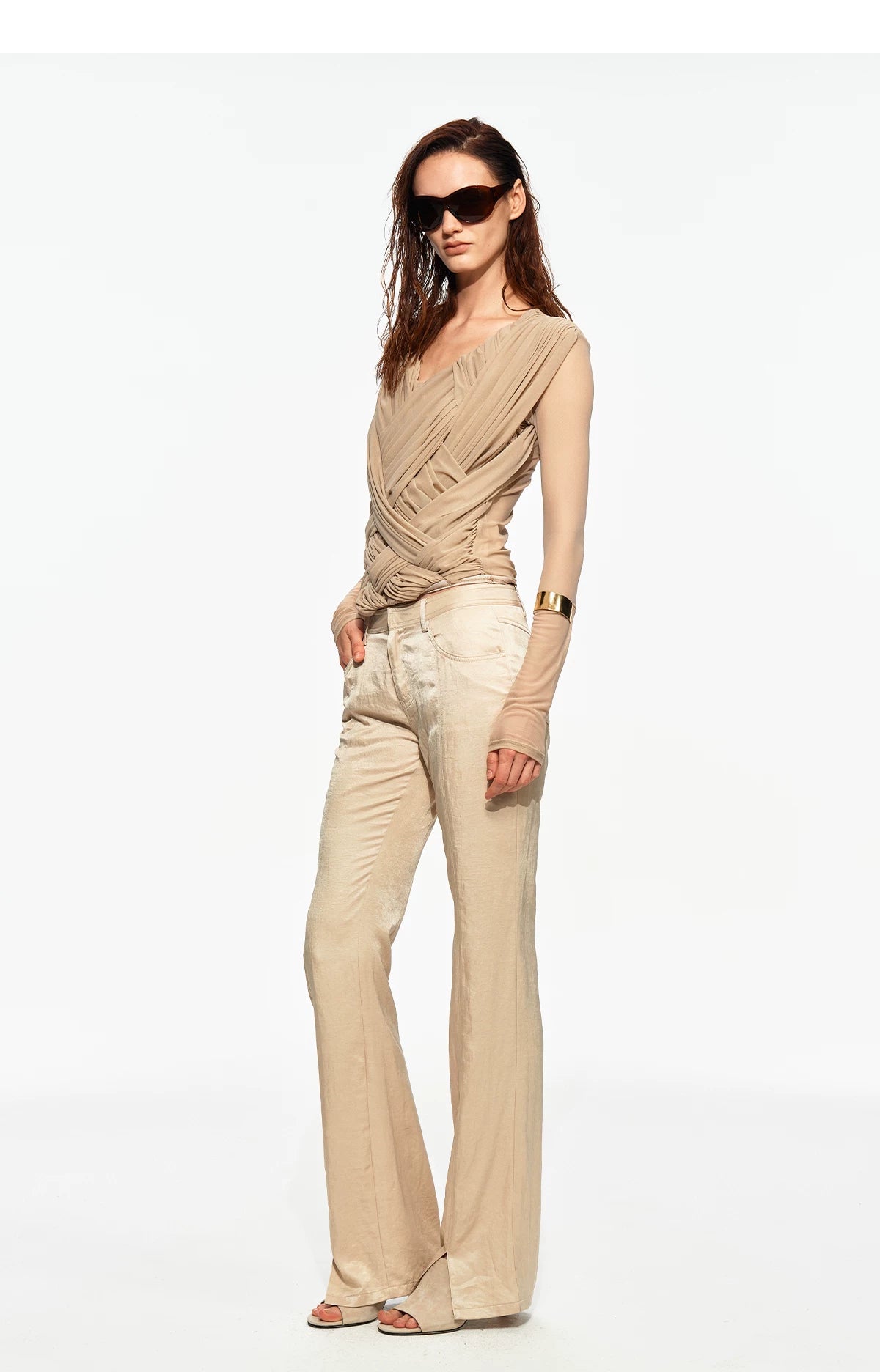 Interwoven V-Neck Fitted Long-Sleeve Top