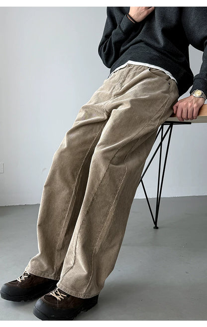 Khaki cotton corduroy straight leg pants, front view