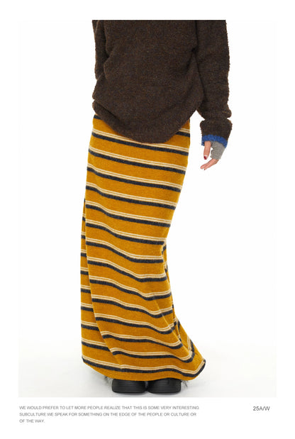 Mustard Striped Knit Midi Skirt in mustard yellow