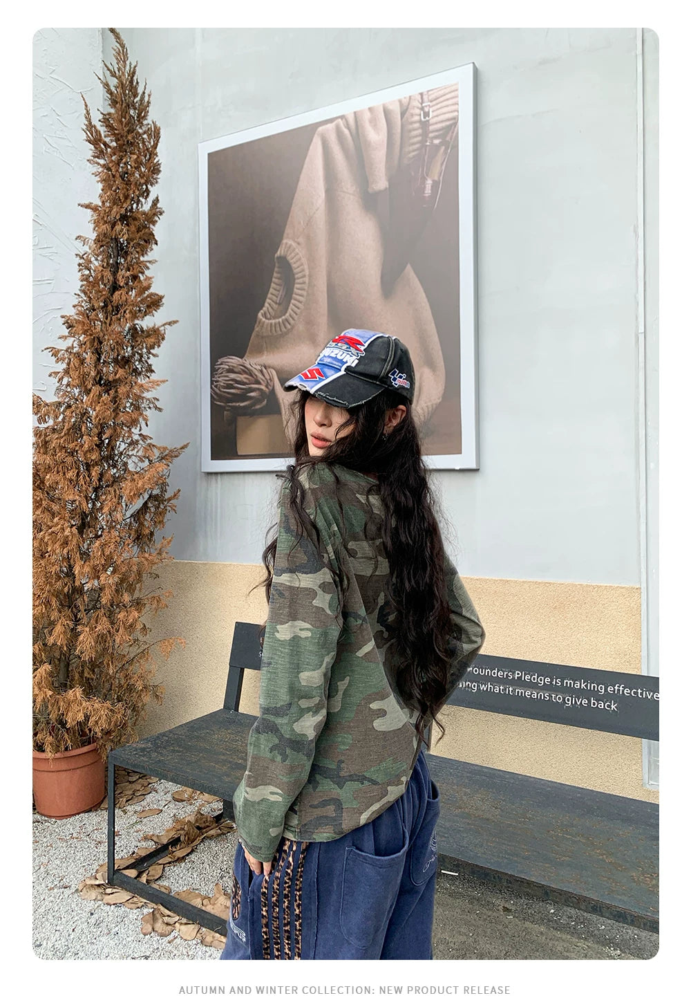 Camouflage Printed Long Sleeve T-Shirt, Side view on model