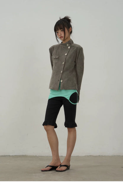 Asymmetric Button Faux Suede Jacket
